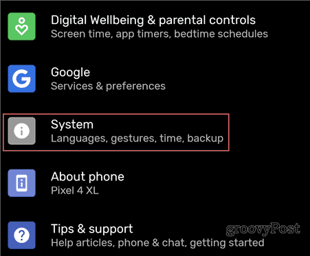 Configurações de backup do Android