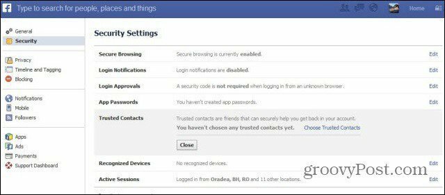 configurações de segurança do facebook