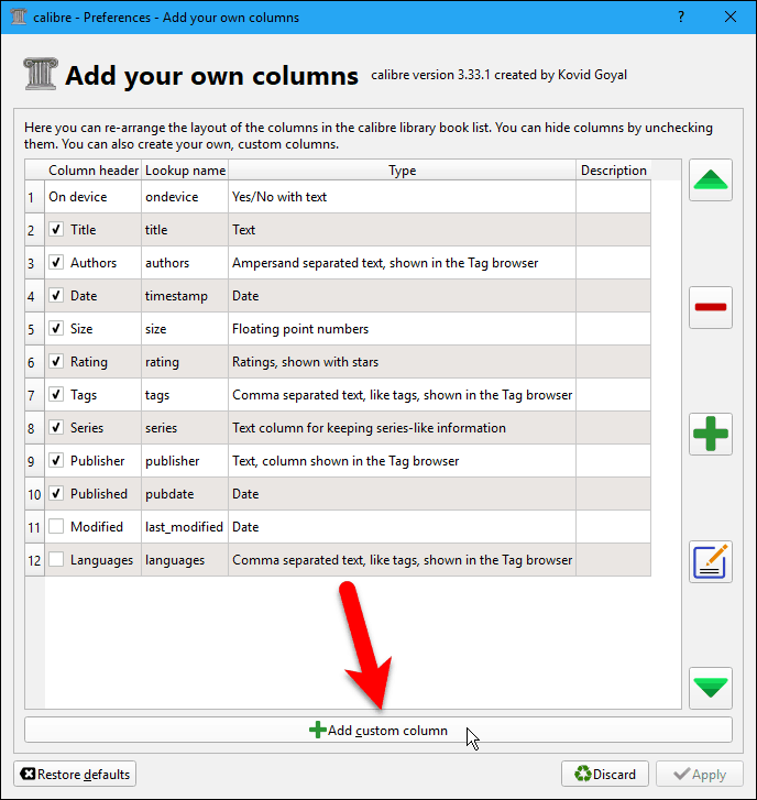 Clique em Adicionar coluna personalizada na caixa de diálogo Adicionar suas próprias colunas no Caliber
