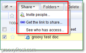 O menu de compartilhamento e convite do Google Docs permite várias opções de compartilhamento