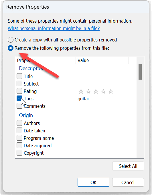 Remover informações pessoais dos arquivos 