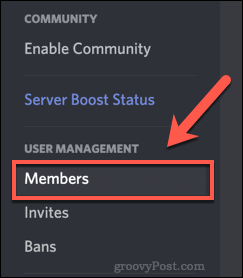 Opção de lista de membros do servidor Discord