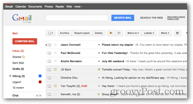 Redesign da interface do usuário do Gmail