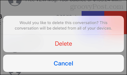 Excluir confirmação de conversa no iOS