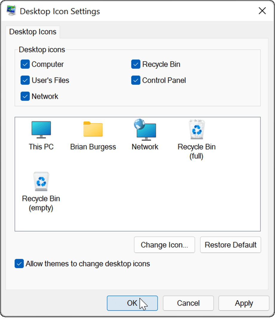 obter ícones da área de trabalho herdados de volta no Windows 11