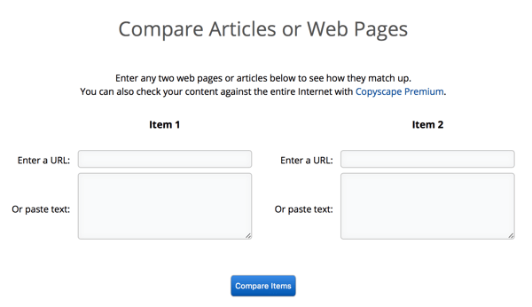 O Copyscape pode comparar artigos ou páginas lado a lado, facilitando a confirmação do plágio.