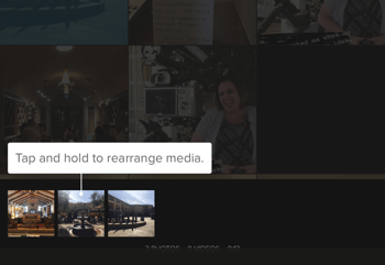 Crie uma etapa 3 da história do Splice Instagram mostrando a opção de reorganização da mídia.