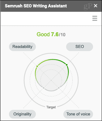 Pontuação ajustada do Semrush SEO Writing Assistant