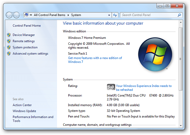 Ferramenta WEI Windows 7