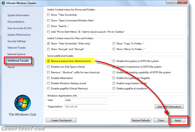 Como remover a sobreposição de seta do ícone de atalho do Windows 7