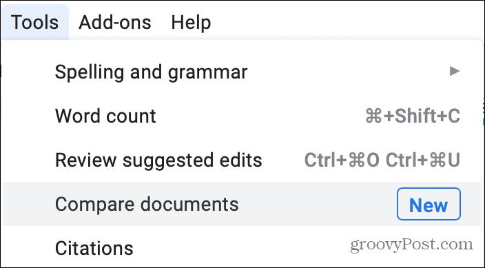 Ferramentas comparar documentos no Google Docs