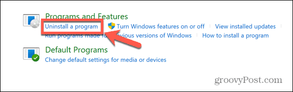 programa de desinstalação do painel de controle do windows