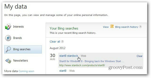 Histórico de Pesquisas do Bing