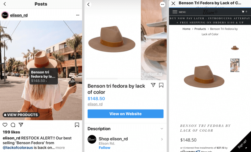 Como vender mais produtos no Instagram, exemplo de tags de produtos do Instagram.