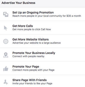 Usar uma página do Facebook oferece acesso a uma variedade de opções de publicidade.