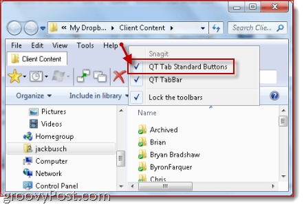 navegação com guias no qttabbar do Windows Explorer