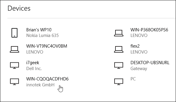 Dispositivos de conta da Microsoft