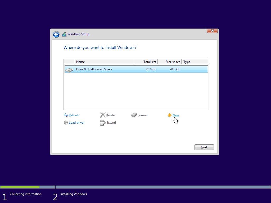 07 Criar nova partição a partir do espaço não alocado 5 Instalação limpa do Windows 10