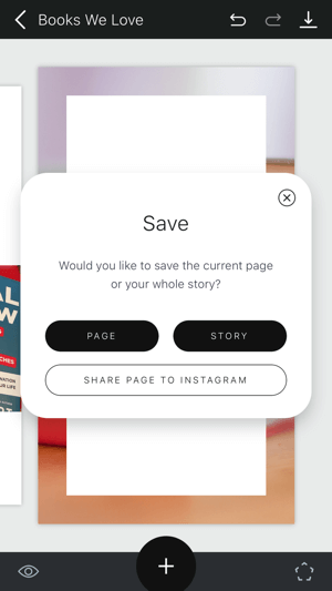 Crie um passo 11 da história Unfold Instagram mostrando as opções para salvar a história.