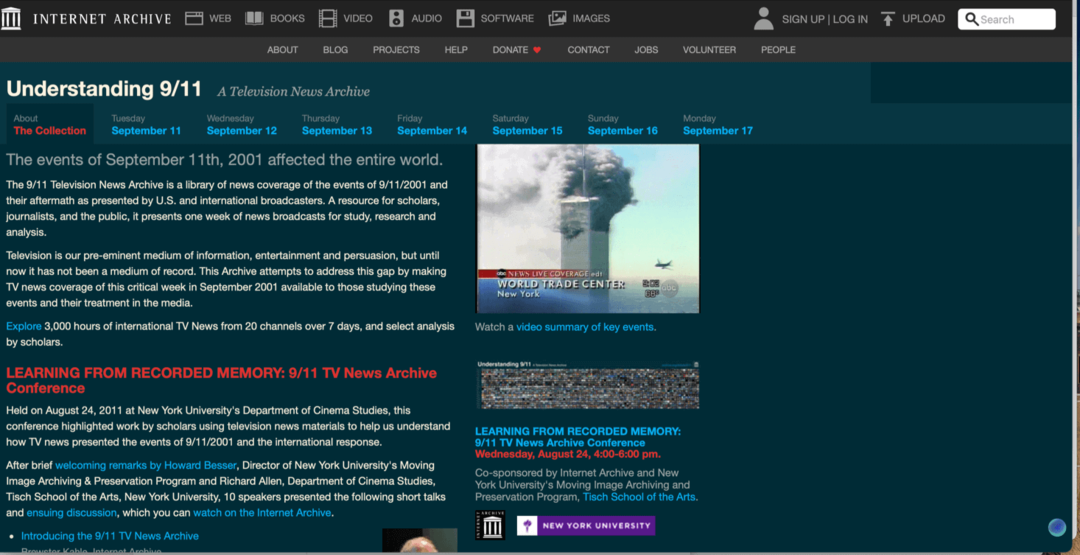 9-11 seção especial Internet Archive