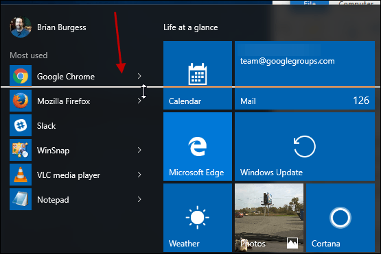 Redimensionar o menu Iniciar do Windows 10