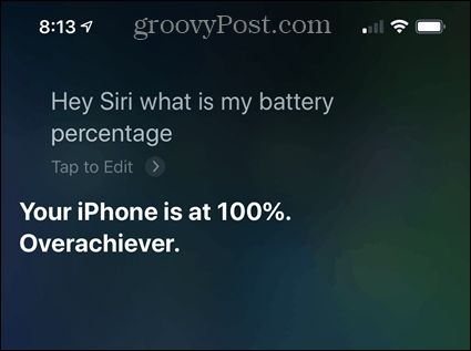 Verifique a porcentagem de bateria do iPhone usando o Siri