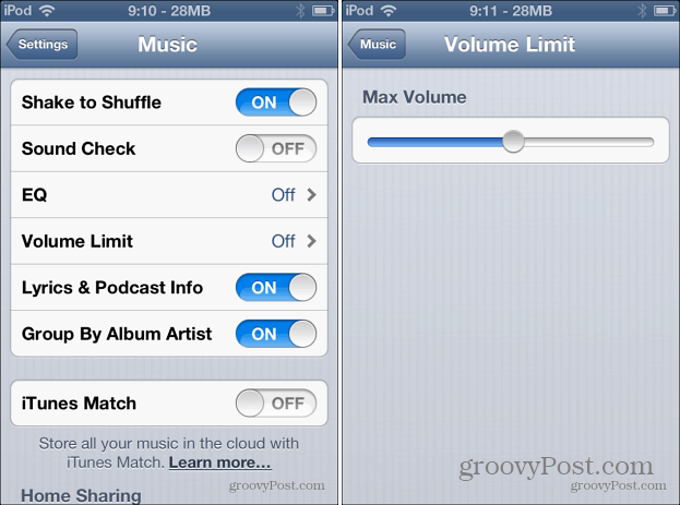 Limite de volume de música iOS