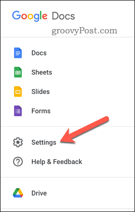 Abra as configurações no Google Docs