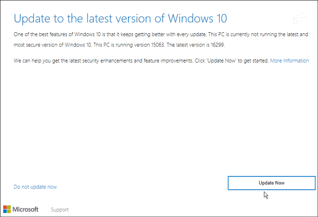 assistente de atualização do Windows 10