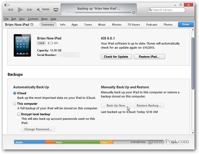 Fazendo backup do iPad via iTunes