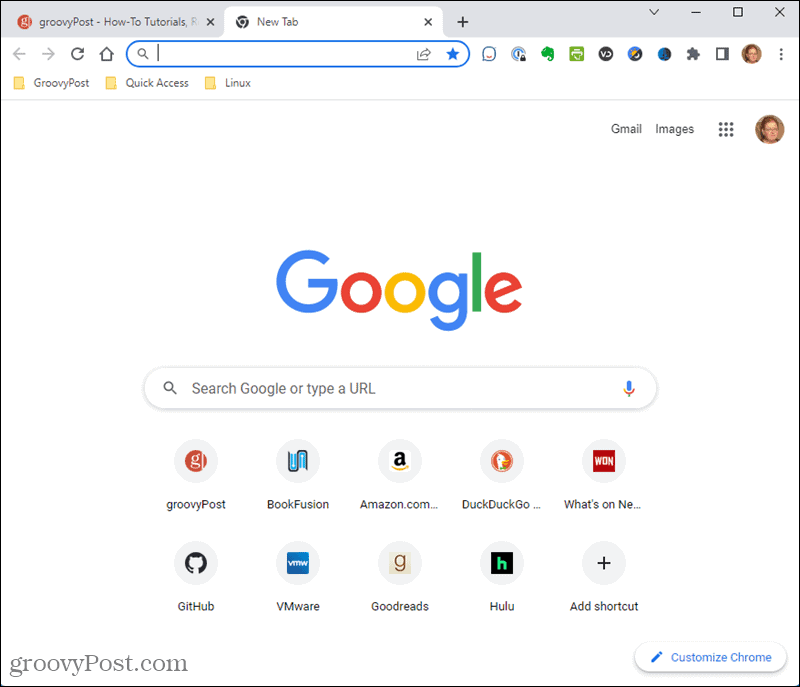 Página Nova guia padrão no Chrome