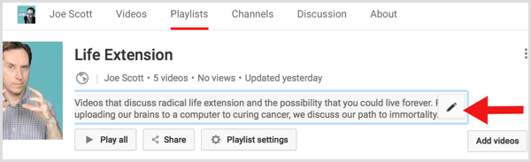Editar descrição da playlist no YouTube