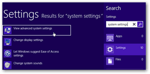 Pesquisa de configurações do Windows 8