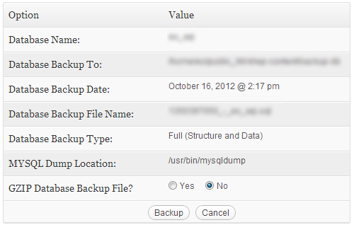 banco de dados wordpress de backup