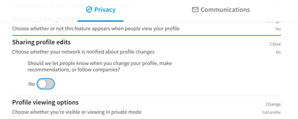 notificações de edição de perfil do LinkedIn