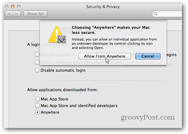 Desativar a segurança do Gatekeeper Lion do OS X Mountain