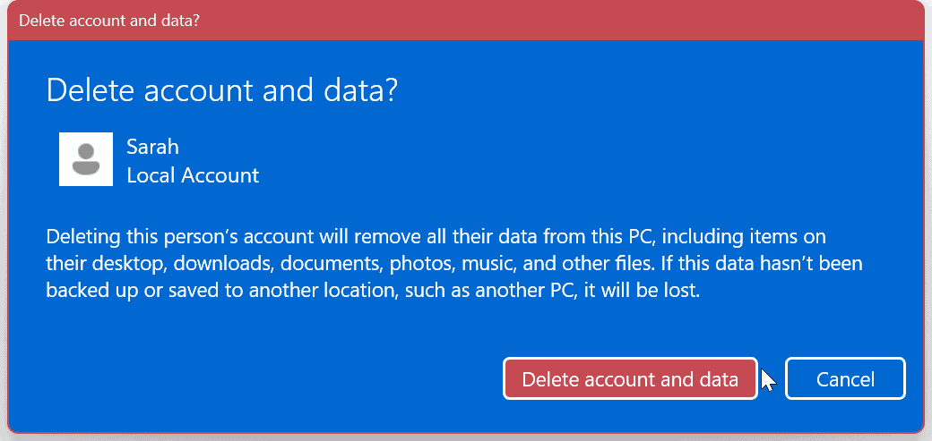 Excluir uma conta de usuário no Windows 11