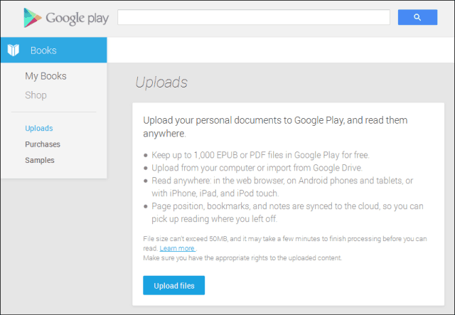 Documentos do Google Play Upload de documentos