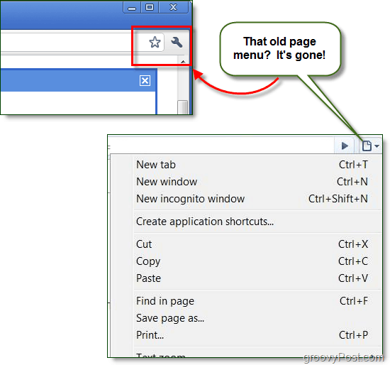 a barra de menus do google chrome agora mostra apenas o ícone de chave inglesa