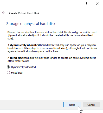 06 Determinar o tipo de armazenamento para VM (instalação do Windows 10)