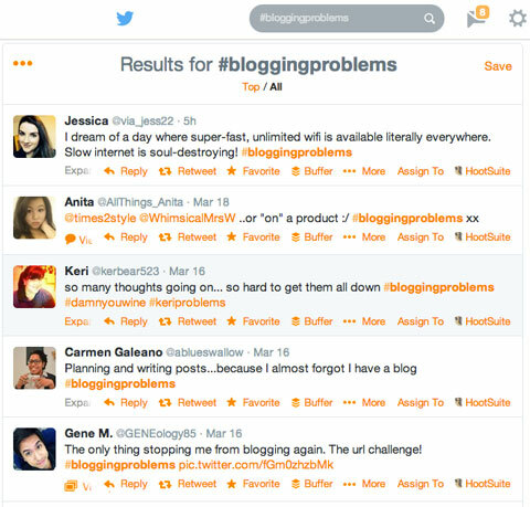 #bloggingproblems pesquisa de hashtags no twitter