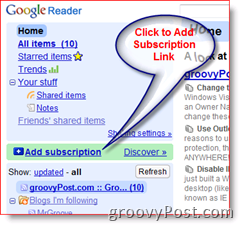 Instruções Google Reader Adicionar assinatura de feed RSS