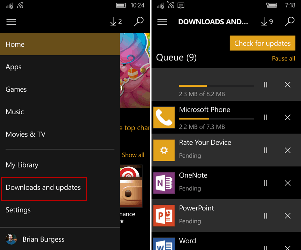 aplicativos de atualização manual Windows 10 Mobile