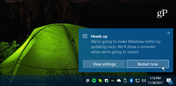Reiniciar a atualização cumulativa necessária do Windows 10