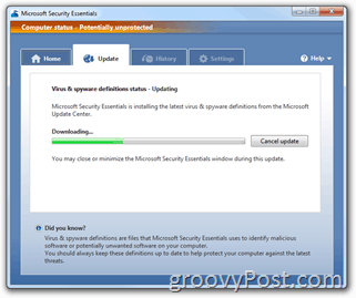 Atualização de assinatura do Microsoft Security Essentials
