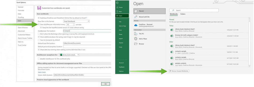 Salvar arquivos do Excel no OneDrive AutoRecover no Excel