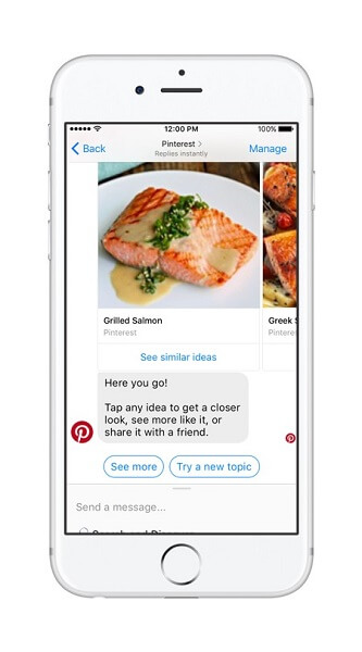 O bot do Pinterest traz o poder da Pesquisa do Pinterest e recomendações para o Messenger.