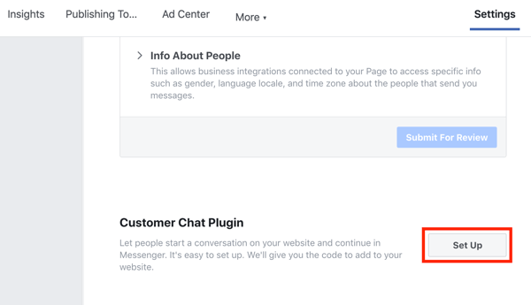 Use o Gerenciador de tags do Google com Facebook, etapa 9, configure seu plug-in de bate-papo do cliente do Facebook