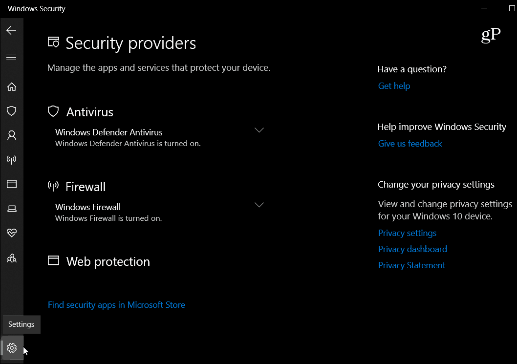 Novidades do Windows 10 de outubro de 2018 Atualizar configurações de segurança
