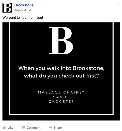 postagem no facebook do brookstone